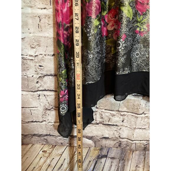 From The Heart Dress Womens XL Artsy Mixed Print Asymmetric Hem Flowy Glitter - Picture 12 of 16